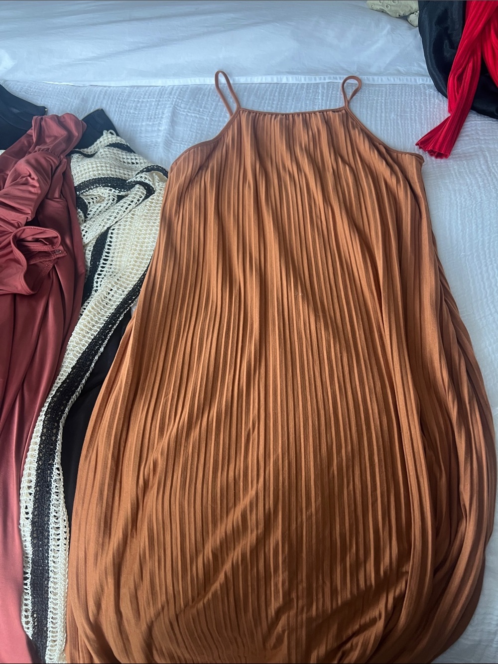a new day Copper/Bronze Pleated Spaghetti-Strap Maxi Dress